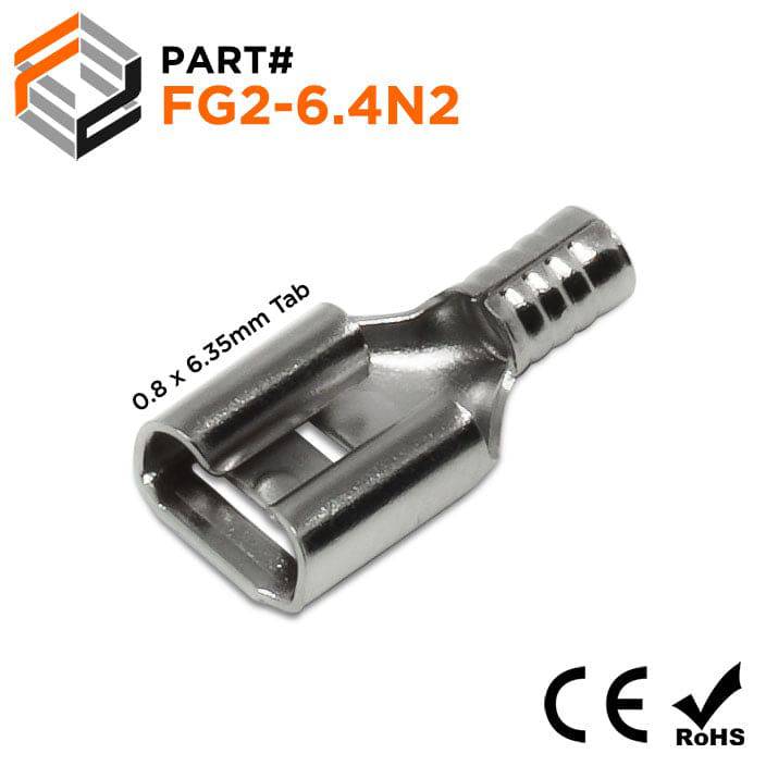 FG2-6.4N2 - 16 to 14 AWG High Temp Female Quick Disconnects, Nickel Plated Steel, 900°F, 100 Pieces