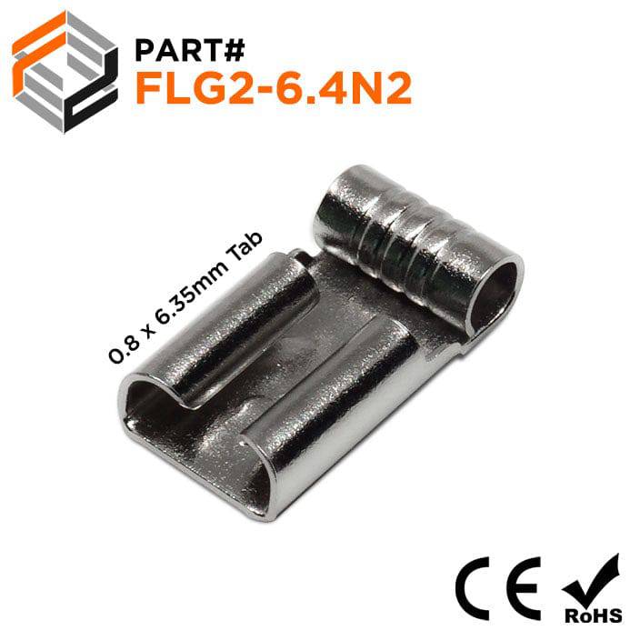 FLG2-6.4N2 - 16 to 14 AWG High Temperature Female Flag Quick Disconnects, Steel, 900°F, 100 Pieces