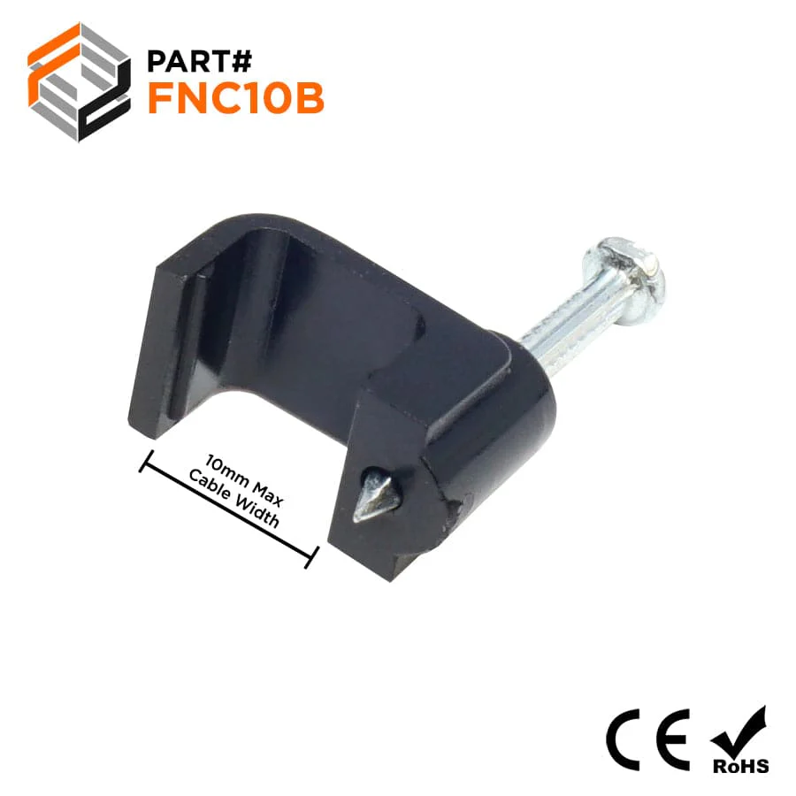FNC10B - Flat Nail Cable Clip - Black - 10mm