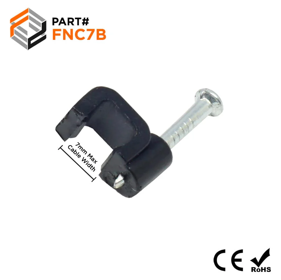 FNC7B - Flat Nail Cable Clip - Black - 7mm