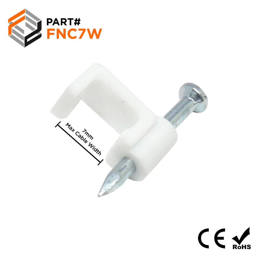 FNC7W - Flat Nail Cable Clip - White - 7mm