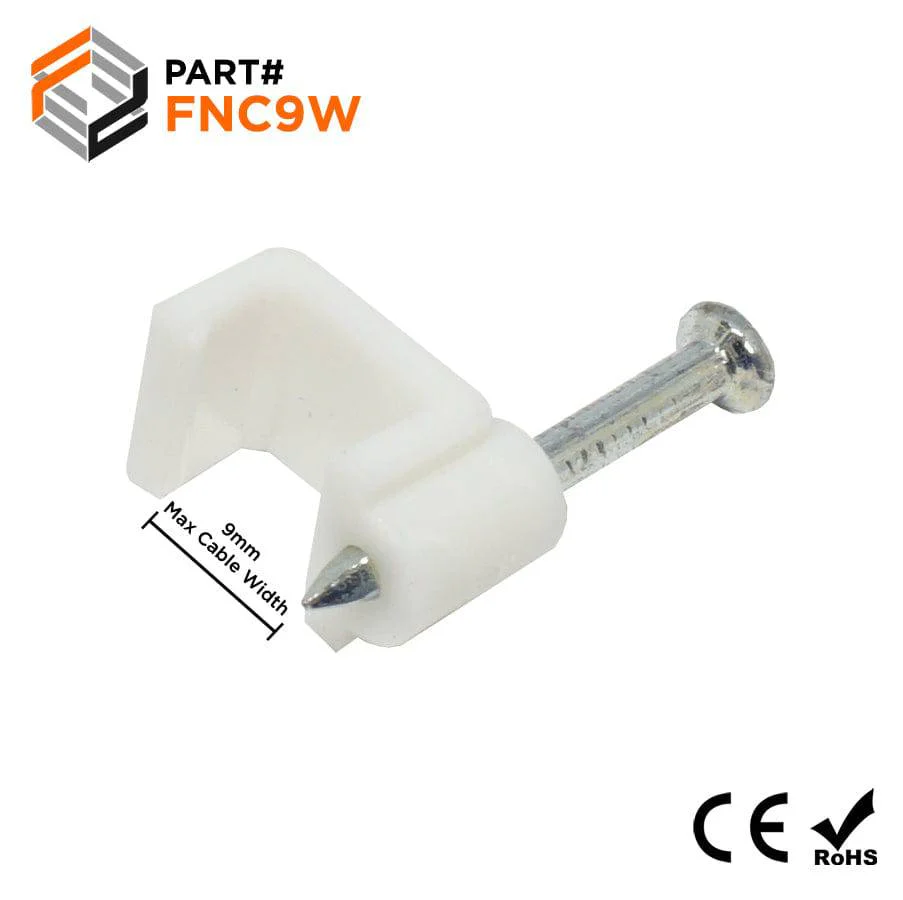 FNC9W - Flat Nail Cable Clip - White - 9mm