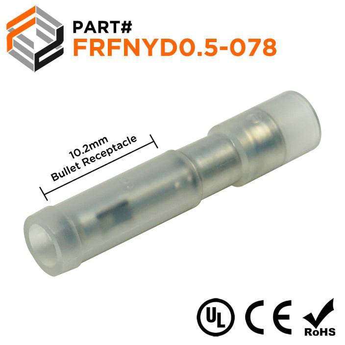 FRFNYD05-078 - 22 to 16 AWG Nylon Fully Insulated Female Bullet Connector, Double Crimp, 100 Pieces