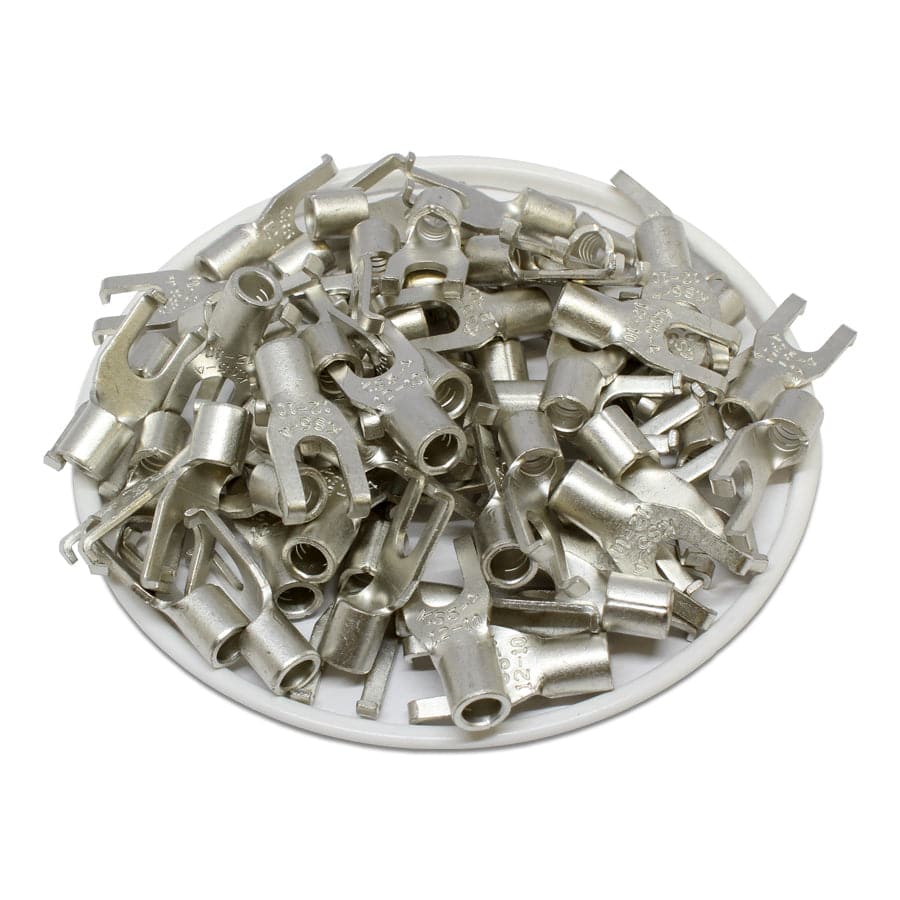 12-10 AWG Non Insulated Flange Spade Terminals, #8 Stud, UL Approved, 100 Pieces - FSNB5-4