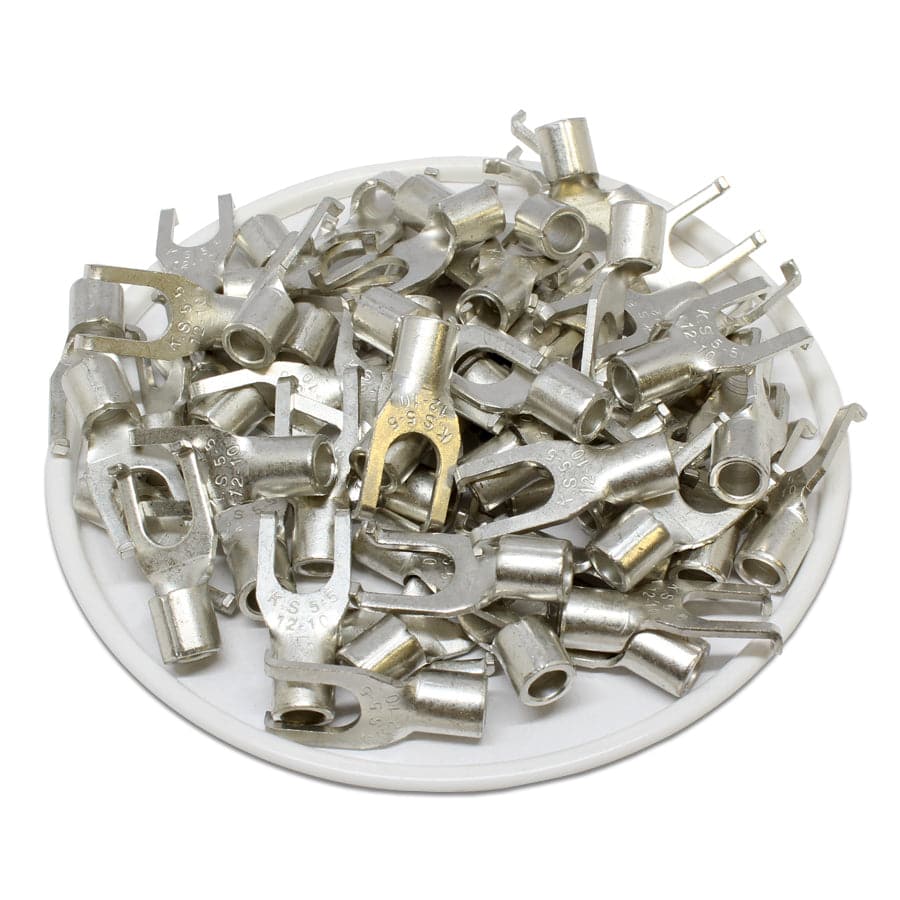 12-10 AWG Non Insulated Flange Spade Terminals, #10 Stud, UL Approved, 100 Pieces - FSNB5-5