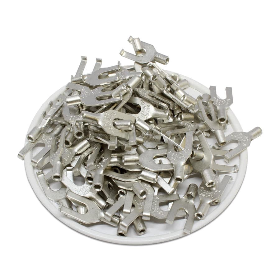 22-16 AWG Non Insulated Flange Spade Terminals, #6 Stud, UL Approved, 100 Pieces - FSNBL1-37