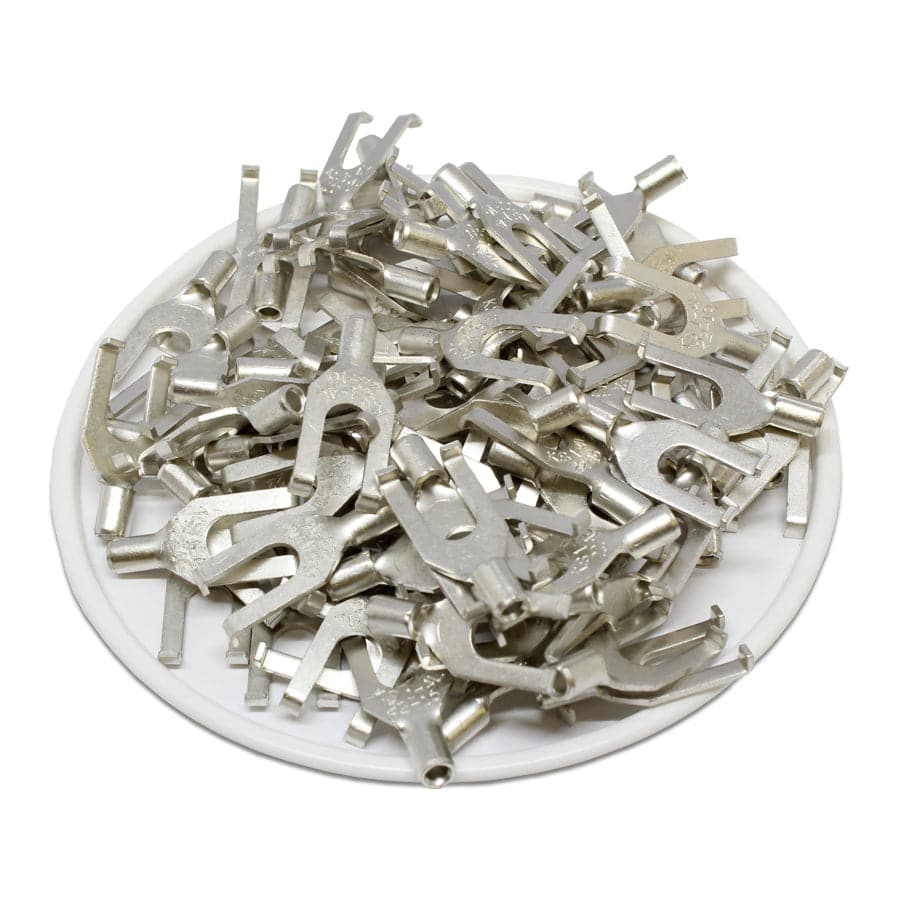 22-16 AWG Non Insulated Flange Spade Terminals, #8 Stud, UL Approved, 100 Pieces - FSNBL1-4