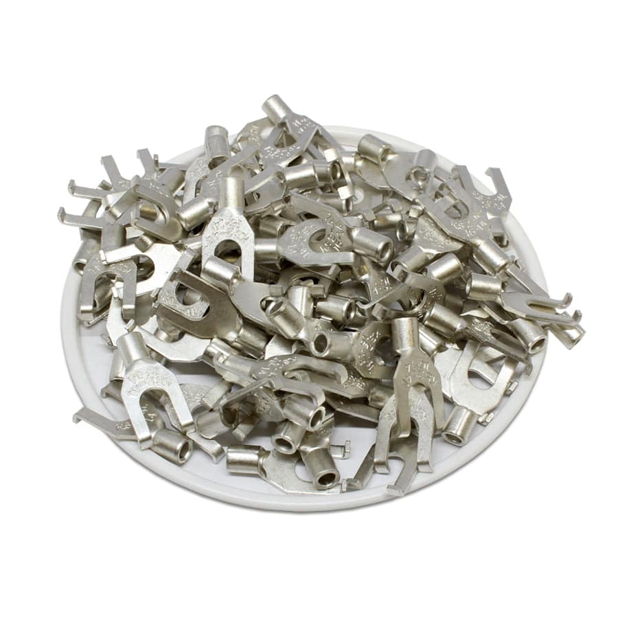 16-14 AWG Non Insulated Flange Spade Terminals, #8 Stud, UL Approved, 100 Pieces - FSNBL2-4