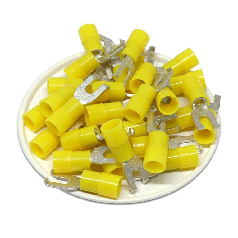 FSNYB5-3.7 - 12 to 10 AWG Nylon Insulated Flange Spade Terminals, #6 Stud, 50 Pieces