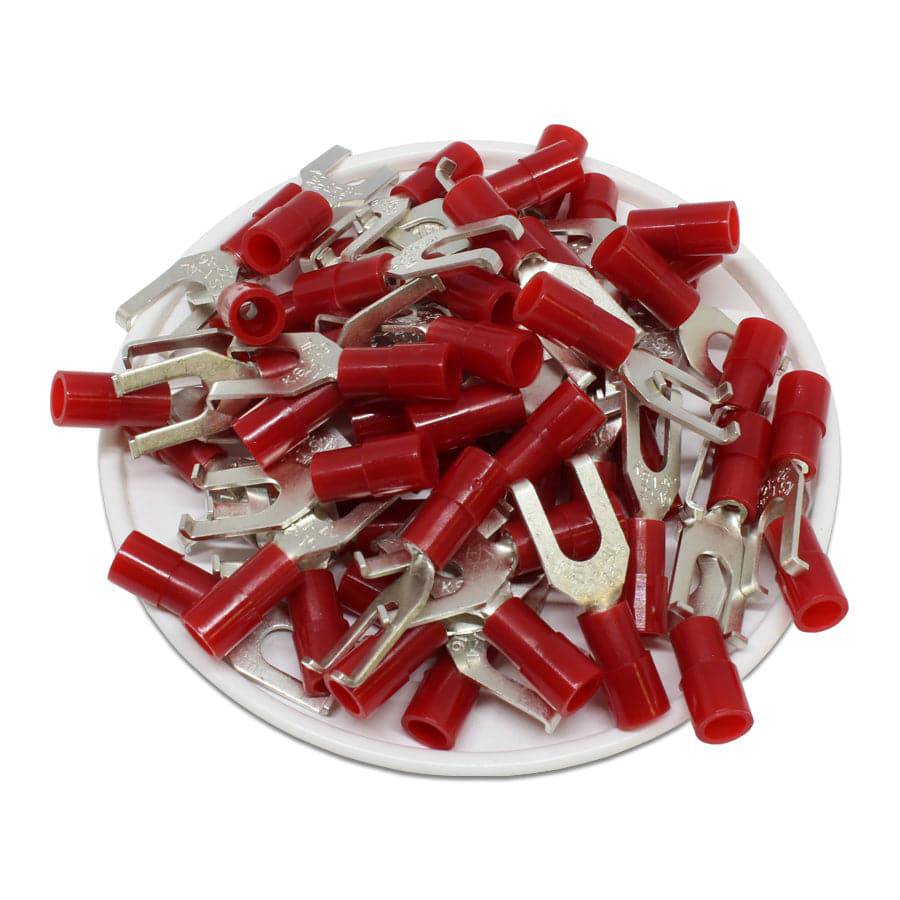 FSNYBL1-4 - 22 to 16 AWG Nylon Insulated Flange Spade Terminals, #8 Stud, 100 Pieces
