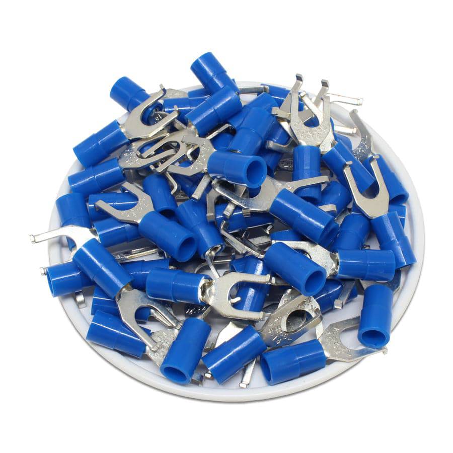 FSNYBL2-4 - 16 to 14 AWG Nylon Insulated Insulated Flange Spade Terminals, #8 Stud, 100 Pieces