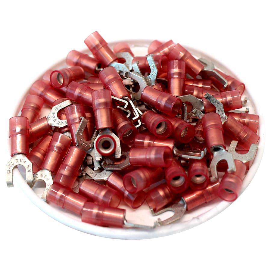 FSNYD1-37 - Nylon Flange Spade Terminal Double Crimp - 22-16 AWG - Red