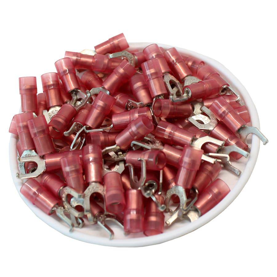 FSNYD1-4 - Nylon Flange Spade Terminal Double Crimp - 22-16 AWG - Red