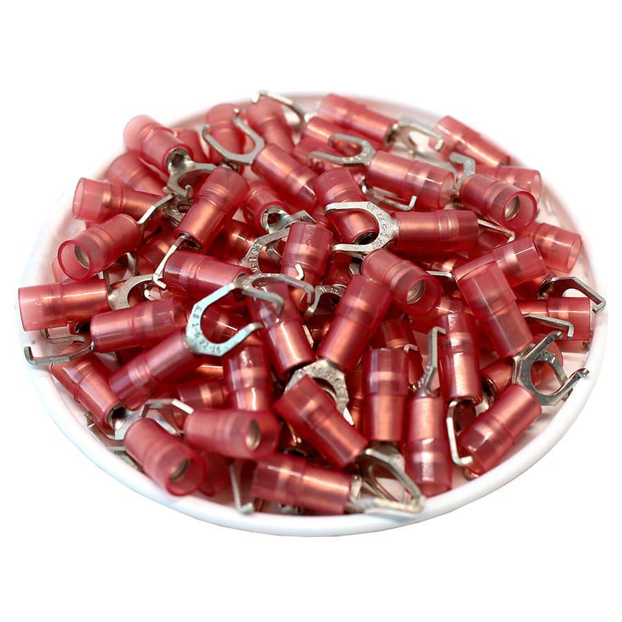 FSNYD1-5 - Nylon Flange Spade Terminal Double Crimp - 22-16 AWG - Red