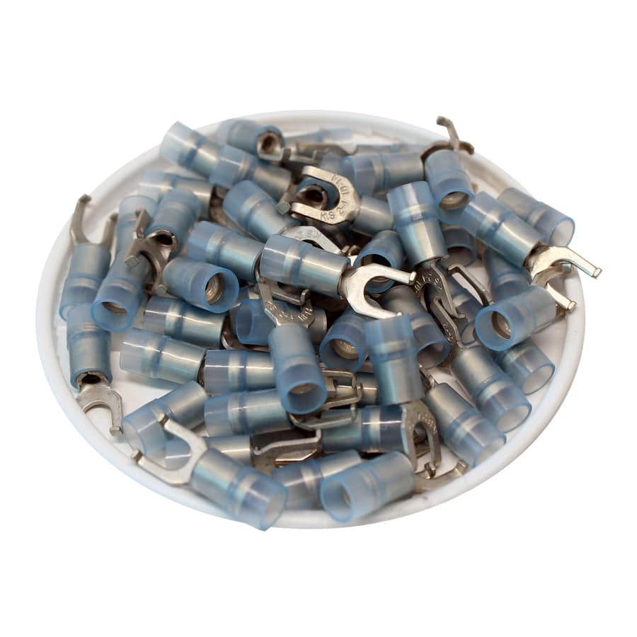FSNYD2-4 - Nylon Flange Spade Terminal Double Crimp - 16-14 AWG - Blue