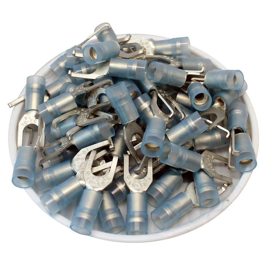 FSNYD2-5 - Nylon Flange Spade Terminal Double Crimp - 16-14 AWG - Blue