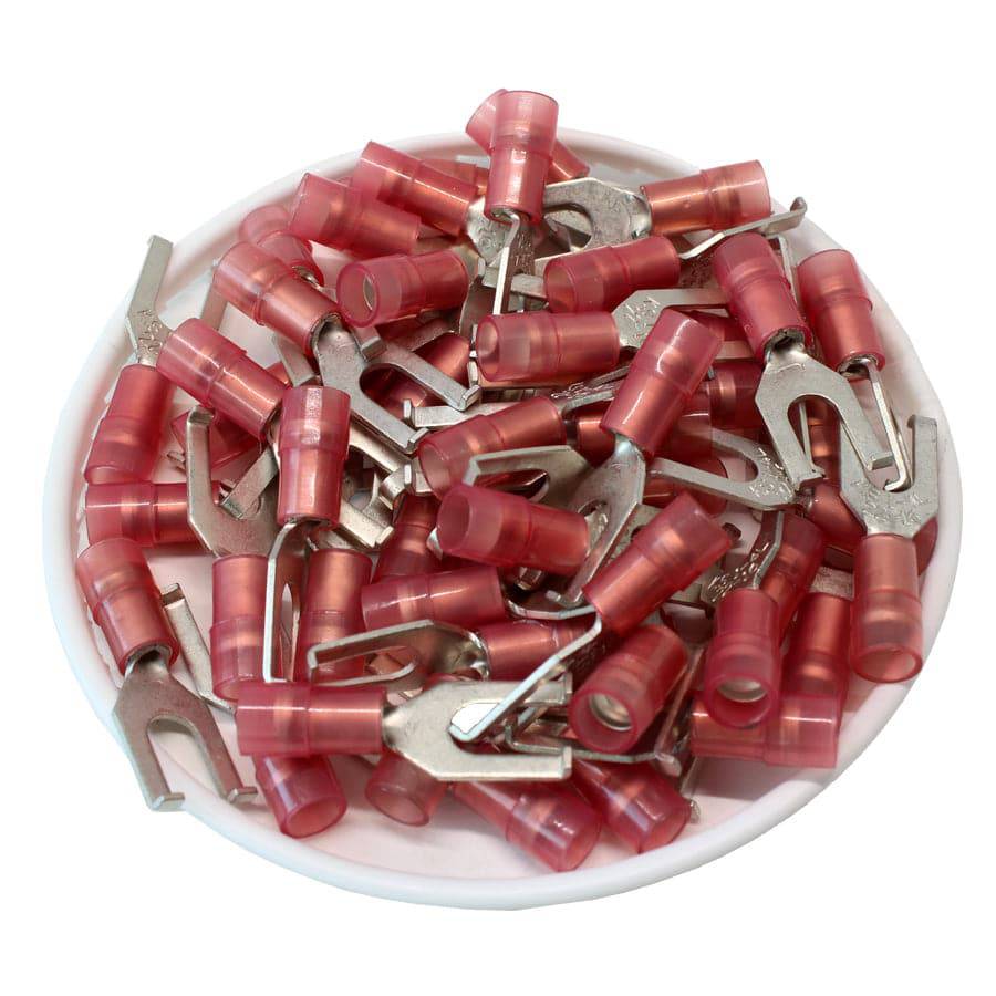 FSNYDL1-4 - Nylon Flange Spade Terminal Double Crimp - 22-16 AWG - Red
