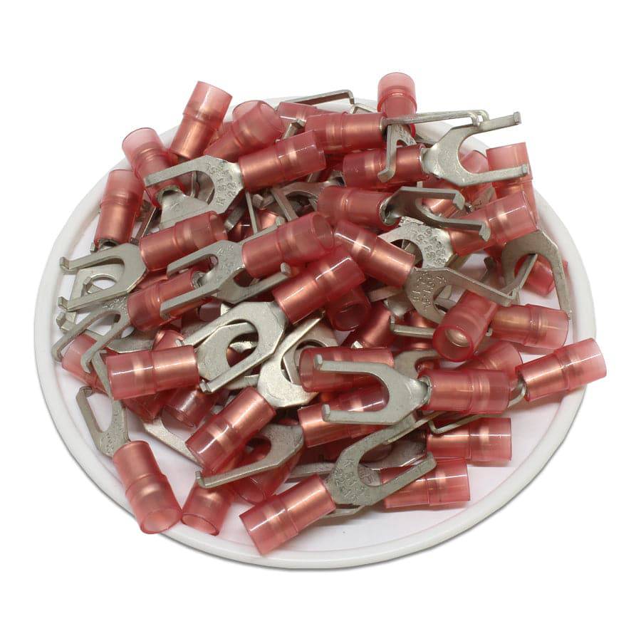 FSNYDL1-5 - Nylon Flange Spade Terminal Double Crimp - 22-16 AWG - Red