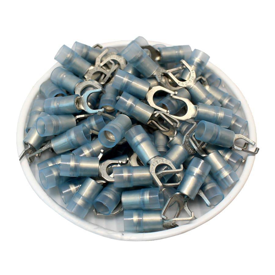 FSNYDL2-4 - Nylon Flange Spade Terminal Double Crimp - 16-14 AWG - Blue