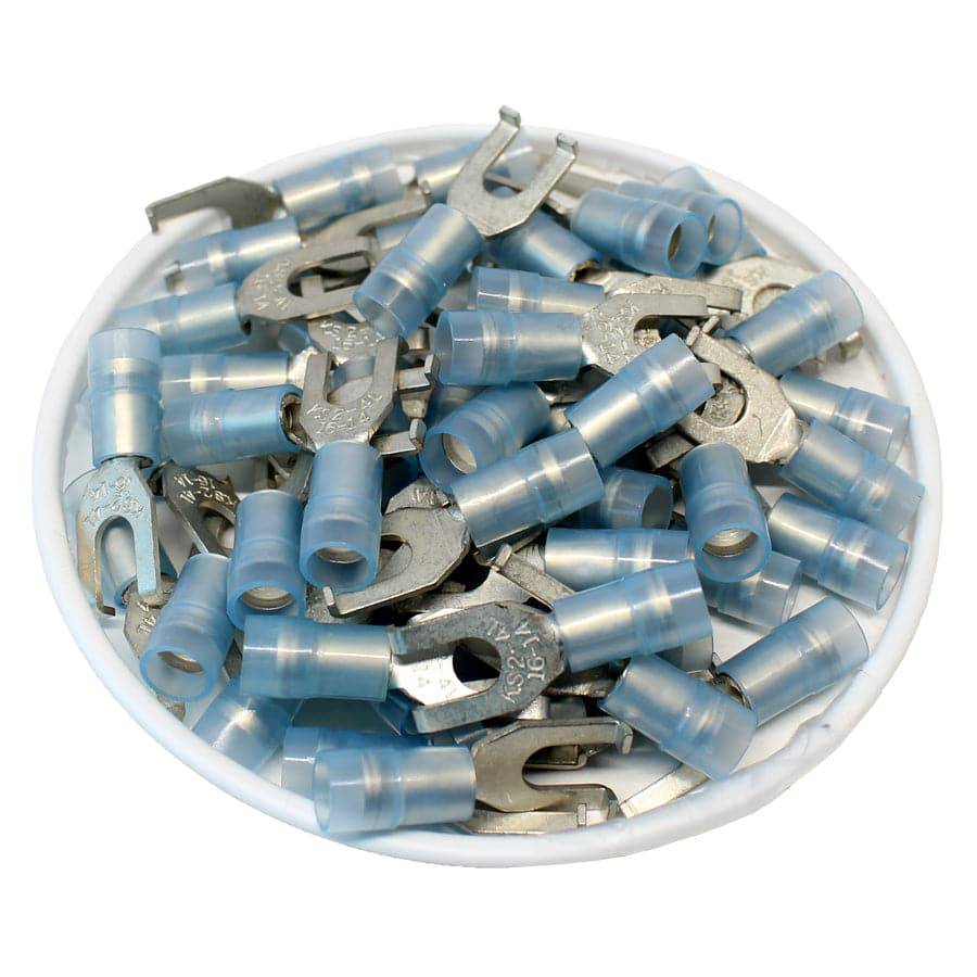 FSNYDM2-4 - Nylon Flange Spade Terminal Double Crimp - 16-14 AWG - Blue
