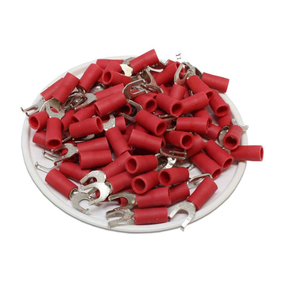FSVBL1-37 - 22 to 16 AWG Vinyl PVC Flange Spade Terminals, #6 Stud, Brazed Seam, 100 Pieces