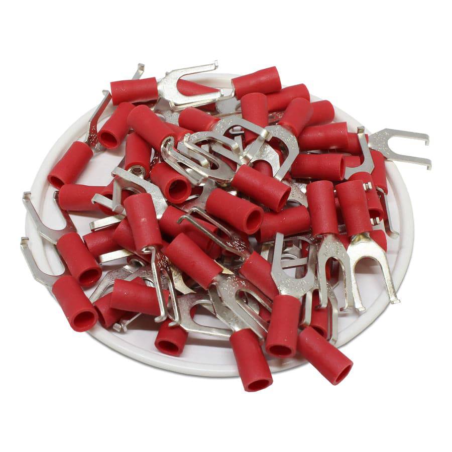 FSVBL1-5 - 22 to 16 AWG Vinyl PVC Flange Spade Terminals, #10 Stud, Brazed Seam, 100 Pieces