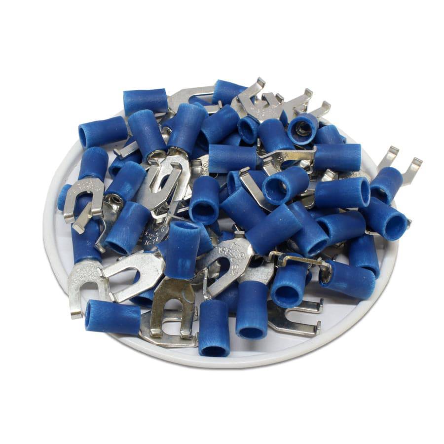 FSVBL2-37 - 16 to 14 AWG Vinyl PVC Flange Spade Terminals, #6 Stud, Brazed Seam, 100 Pieces