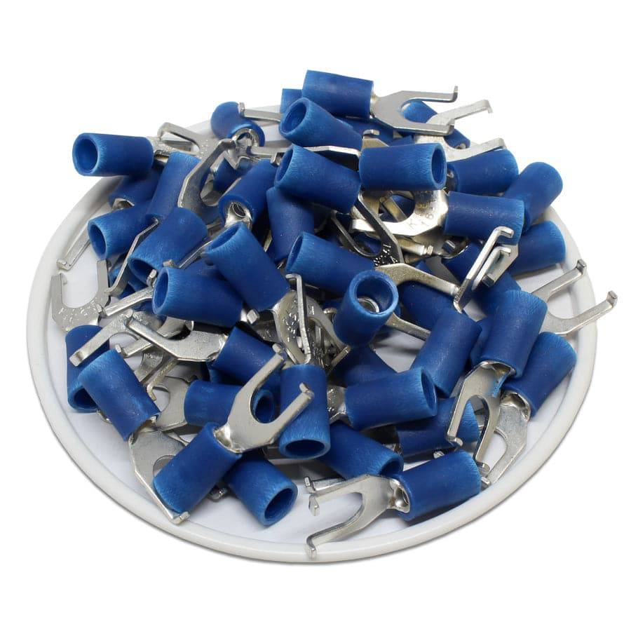 FSVBL2-5 - 16 to 14 AWG Vinyl PVC Flange Spade Terminals, #10 Stud, Brazed Seam, 100 Pieces