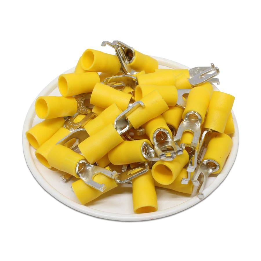 FSVBS5-37 - 12 to 10 AWG Vinyl PVC Flange Spade Terminals, #6 Stud, Brazed Seam, 100 Pieces