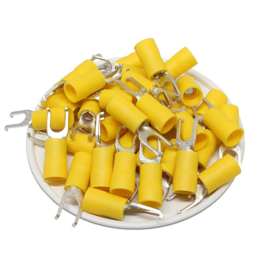 FSVBS5-5 - 12 to 10 AWG Vinyl PVC Flange Spade Terminals, #10 Stud, Brazed Seam, 100 Pieces