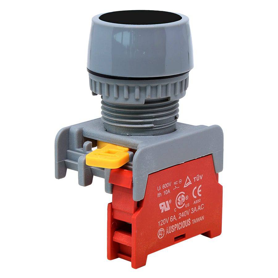 GBF22-1/C-BK - 1/C - 22mm - Flat Head Push Button Switch - Black