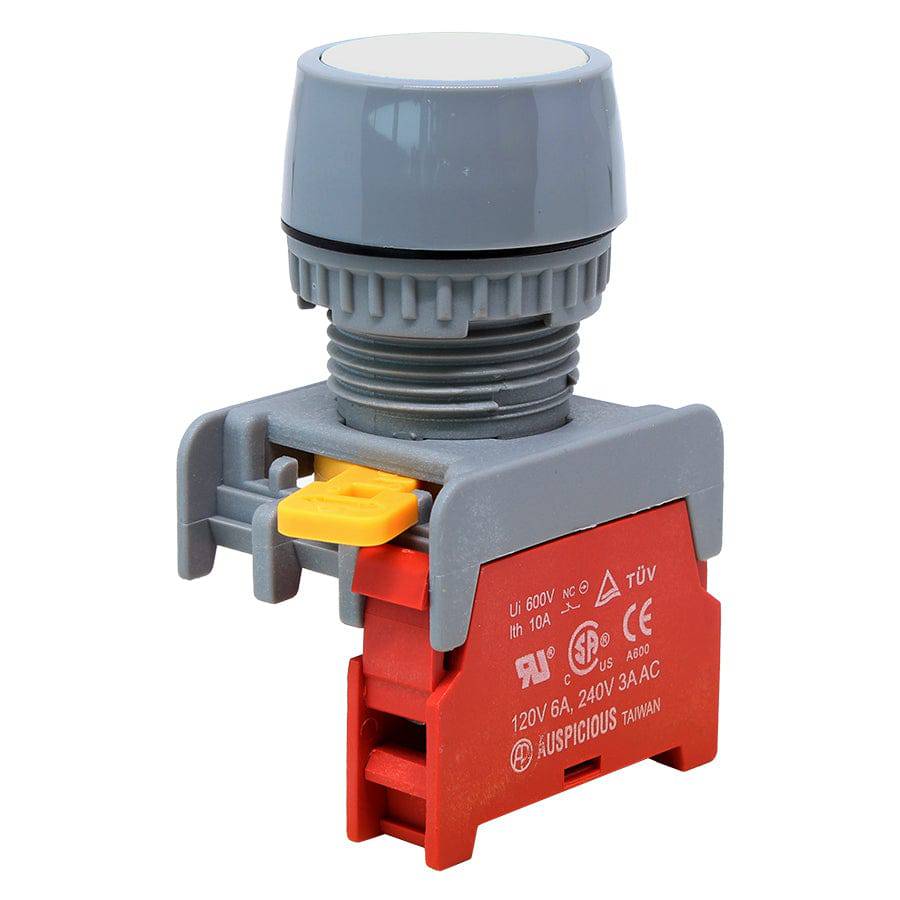 GBF22-1/C-WH - 1/C - 22mm - Flat Head Push Button Switch - White