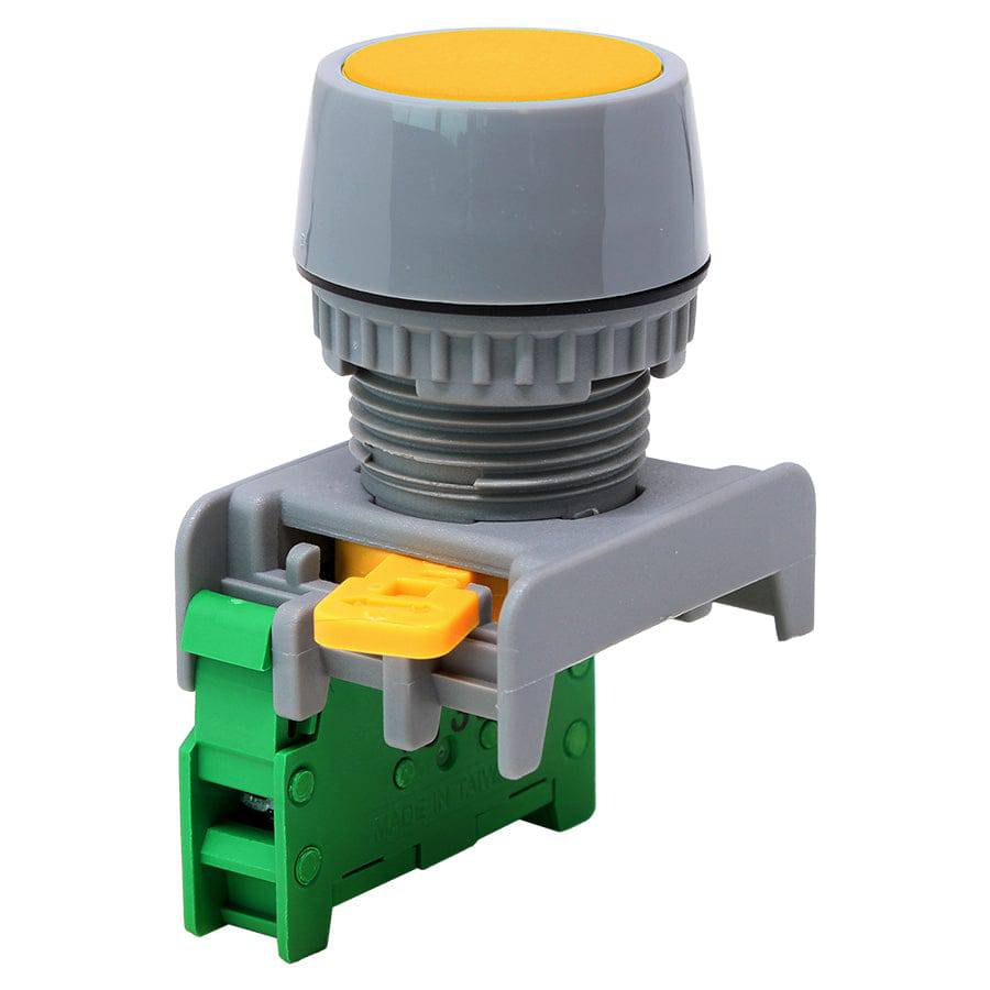 GBF22-1/O-YL - 1/O - 22mm Flat Head Push Button Switch - Yellow