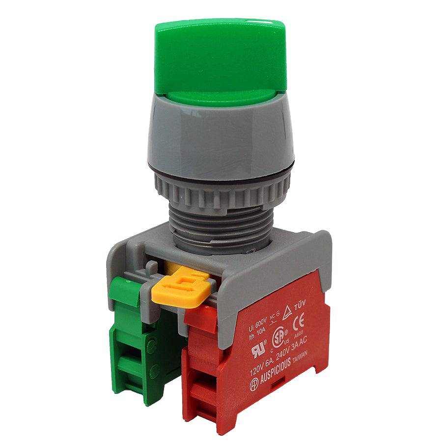 GCS22-1O/C-GN - Twist Knob Switch - 2 Contact (1O/C) - 2 Positions (1-2) - Green