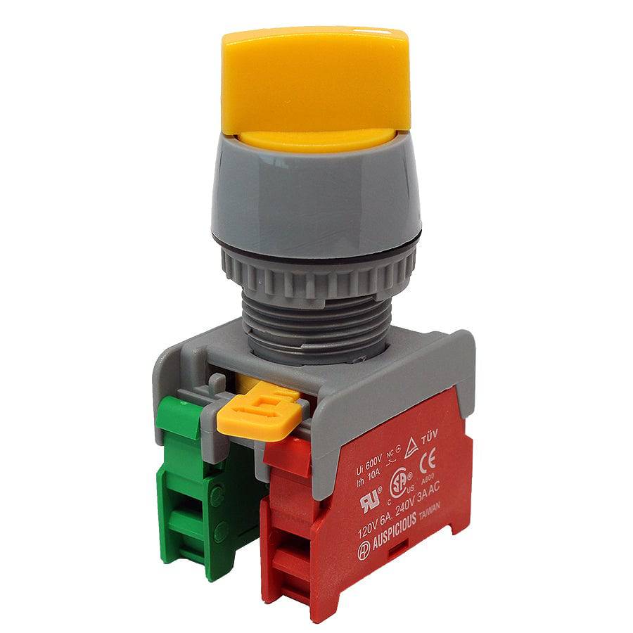GCS22-1O/C-YL - Twist Knob Switch - 2 Contact (1O/C) - 2 Positions (1-2) - Yellow