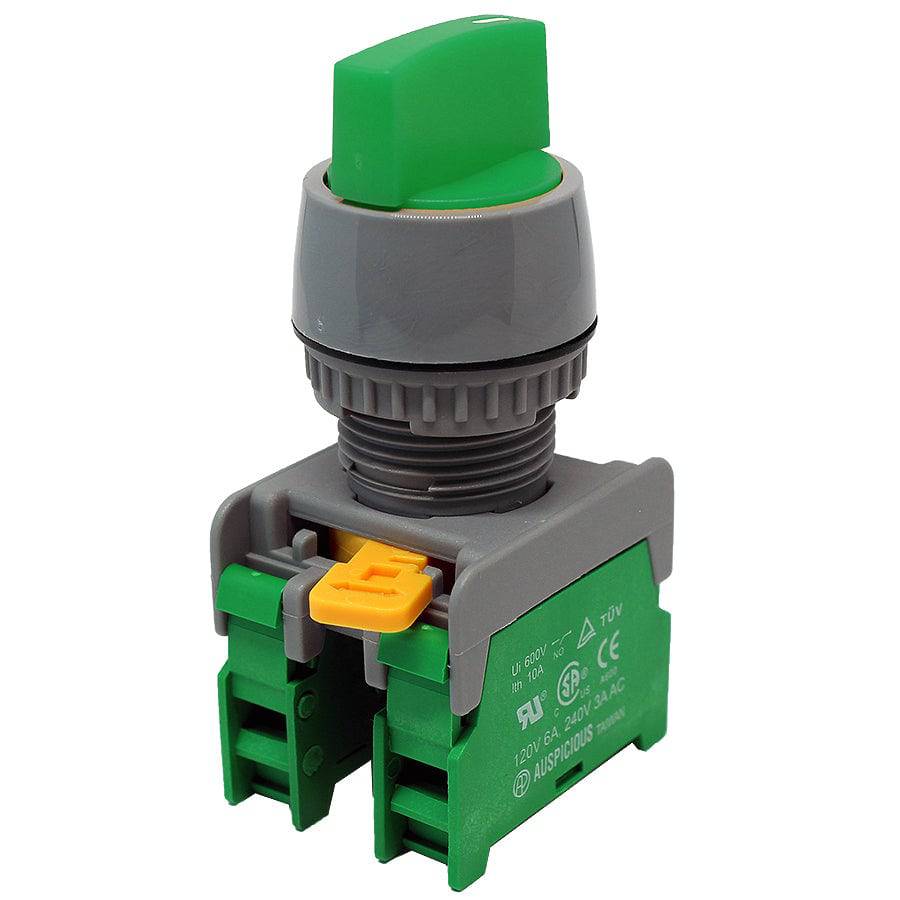 GCS22-2/O-GN - Twist Knob Switch - 2 Contact (2/O) - 3 Positions (1-0-2) - Green
