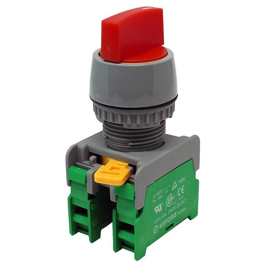 GCS22-2/O-RD - Twist Knob Switch - 2 Contact (2/O) - 3 Positions (1-0-2) - Red