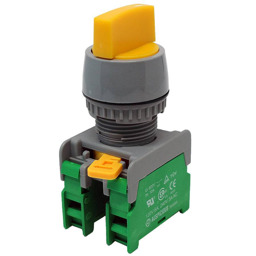 GCS22-2/O-YL - Twist Knob Switch - 2 Contact (2/O) - 3 Positions (1-0-2) - Yellow