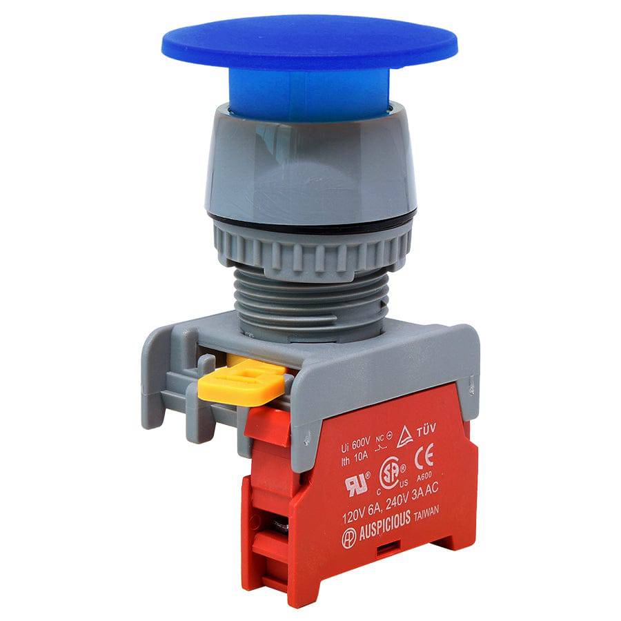 GEB22-1C-BL - 1/C - 22mm Flat Head Push Button - 40mm Mushroom Head - Blue