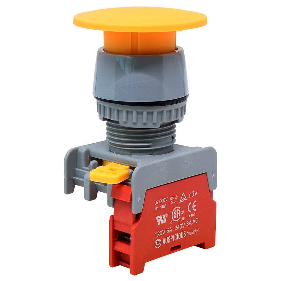 GEB22-1/C-YL - 1/C - 22mm Push Button - 40mm Mushroom Head - Yellow