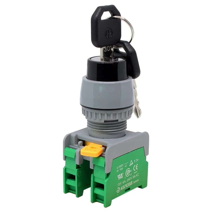GKSN22-2/O - 22mm Key Selector Switch - 1-0-2 Non Drawable 2 Contacts