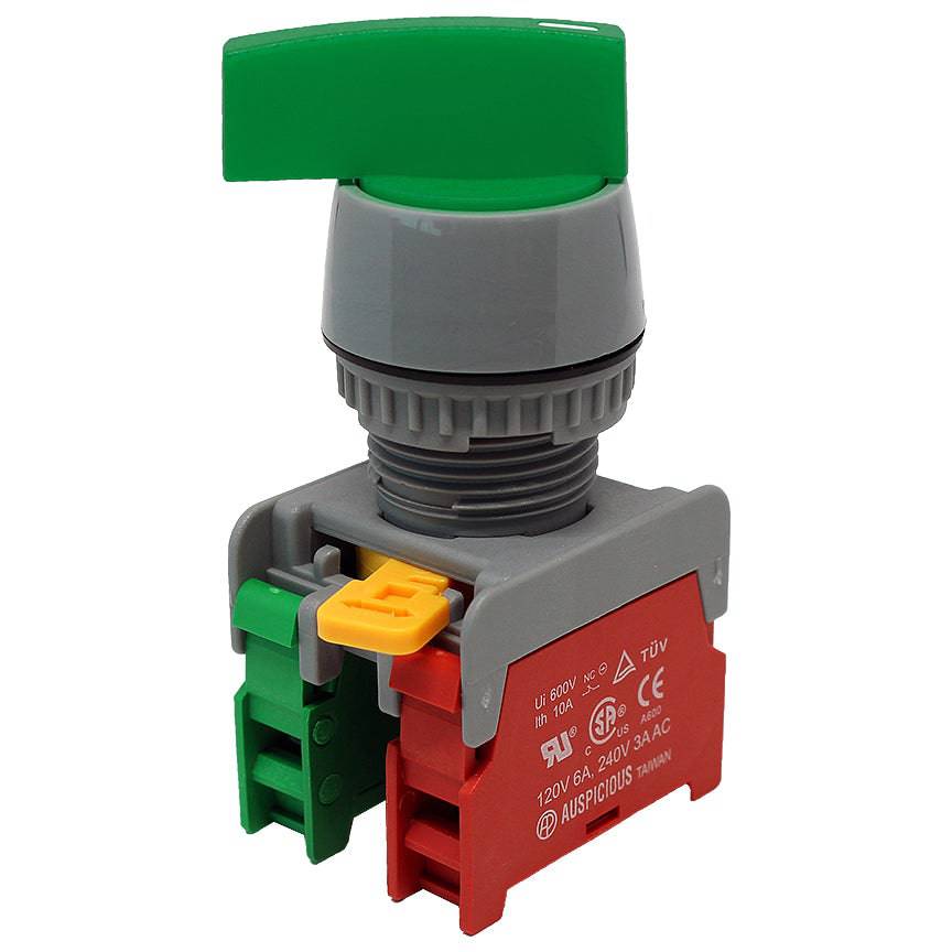 GLCS22-1O/C-GN -Long Knob Switch - 2 Contact (1O/C) - 2 Positions (1-2) - Green