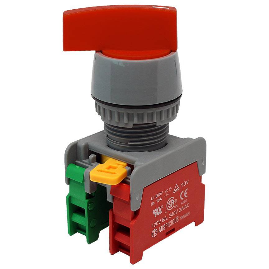 GLCS22-1O/C-RD - Long Knob Switch - 2 Contact (1O/C) - 2 Positions (1-2) - Red