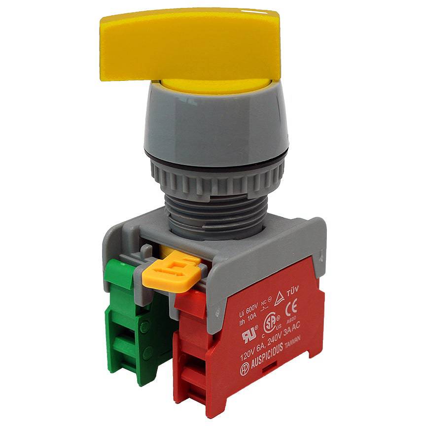GLCS22-1O/C-YL - Long Knob Switch - 2 Contact (1O/C) - 2 Positions (1-2) - Yellow