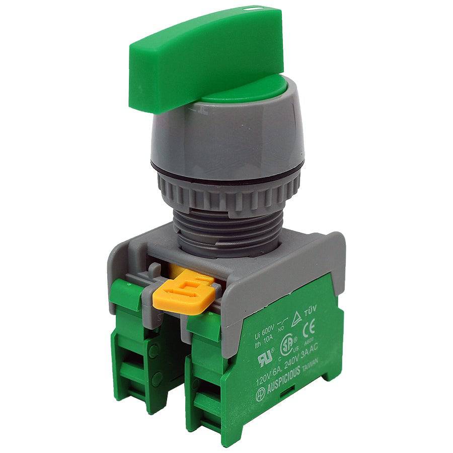 GLCS22-2/O-GN - Long Knob Switch - 2 Contact (2/O) - 3 Positions (1-0-2) - Green