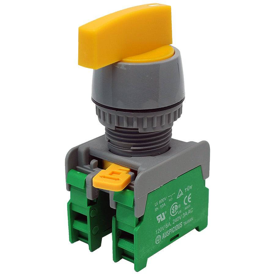 GLCS22-2/O-YL - Long Knob Switch - 2 Contact (2/O) - 3 Positions (1-0-2) - Yellow