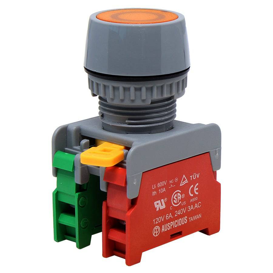 GPF22-1O/C-YL - 1O/C- 22mm Push On/Off Button Switch - Yellow