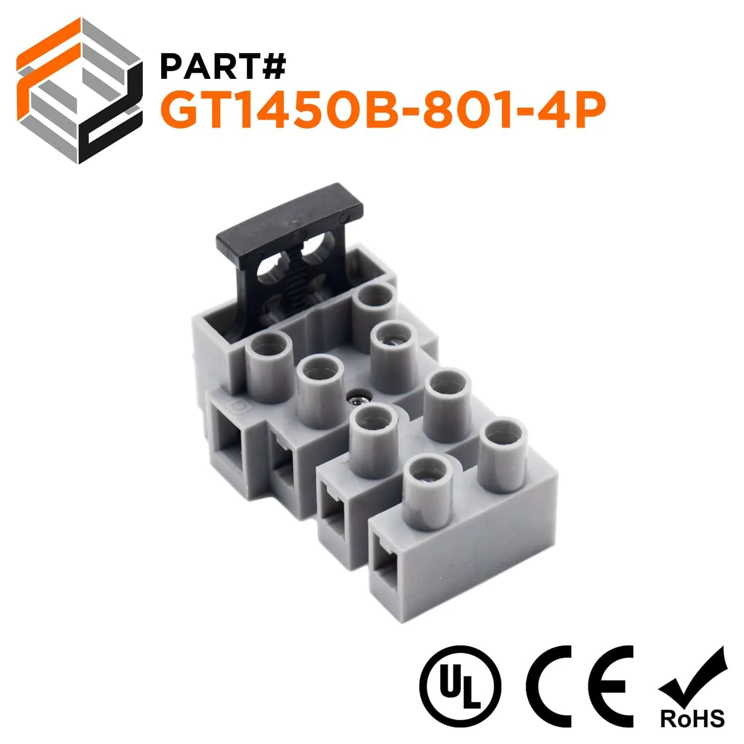 GT1450B-801-4P - Terminal Strip, 4 Poles, 10mm Pitch, UL Recognized, 1 Piece