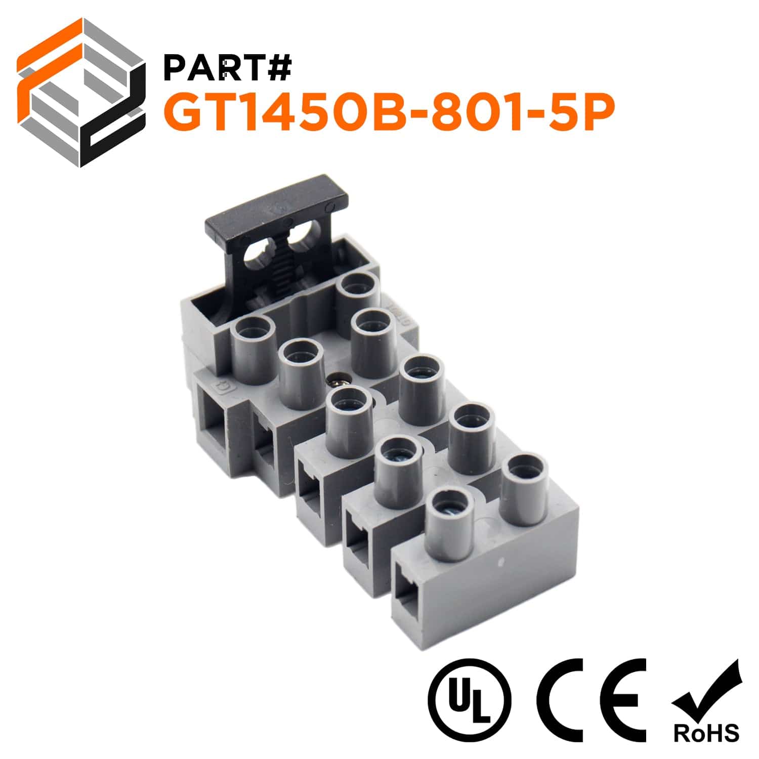 GT1450B-801-5P - Terminal Strip, 5 Poles, 10mm Pitch, UL Recognized, 1 Piece