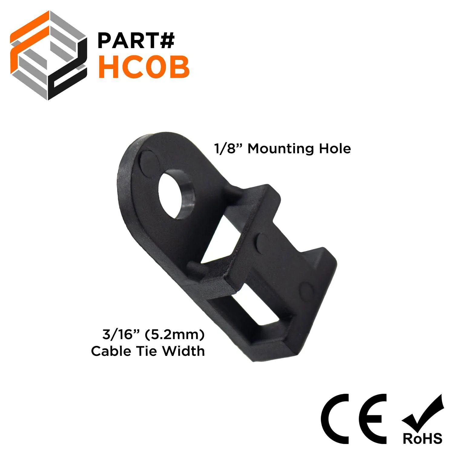 HC0B - Black Nylon Saddle Tie Mounts, Dimensions: 3/4"L x 3/8"W, 100 Pieces